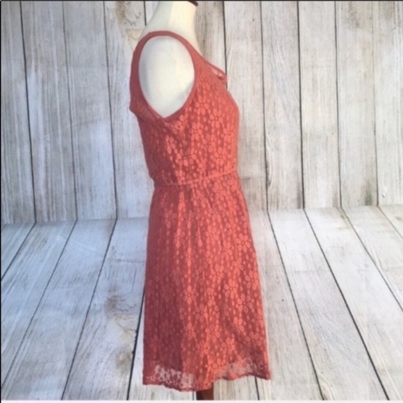 Dusty Coral color Lace look dress with sheath slip - Picture 2 of 7